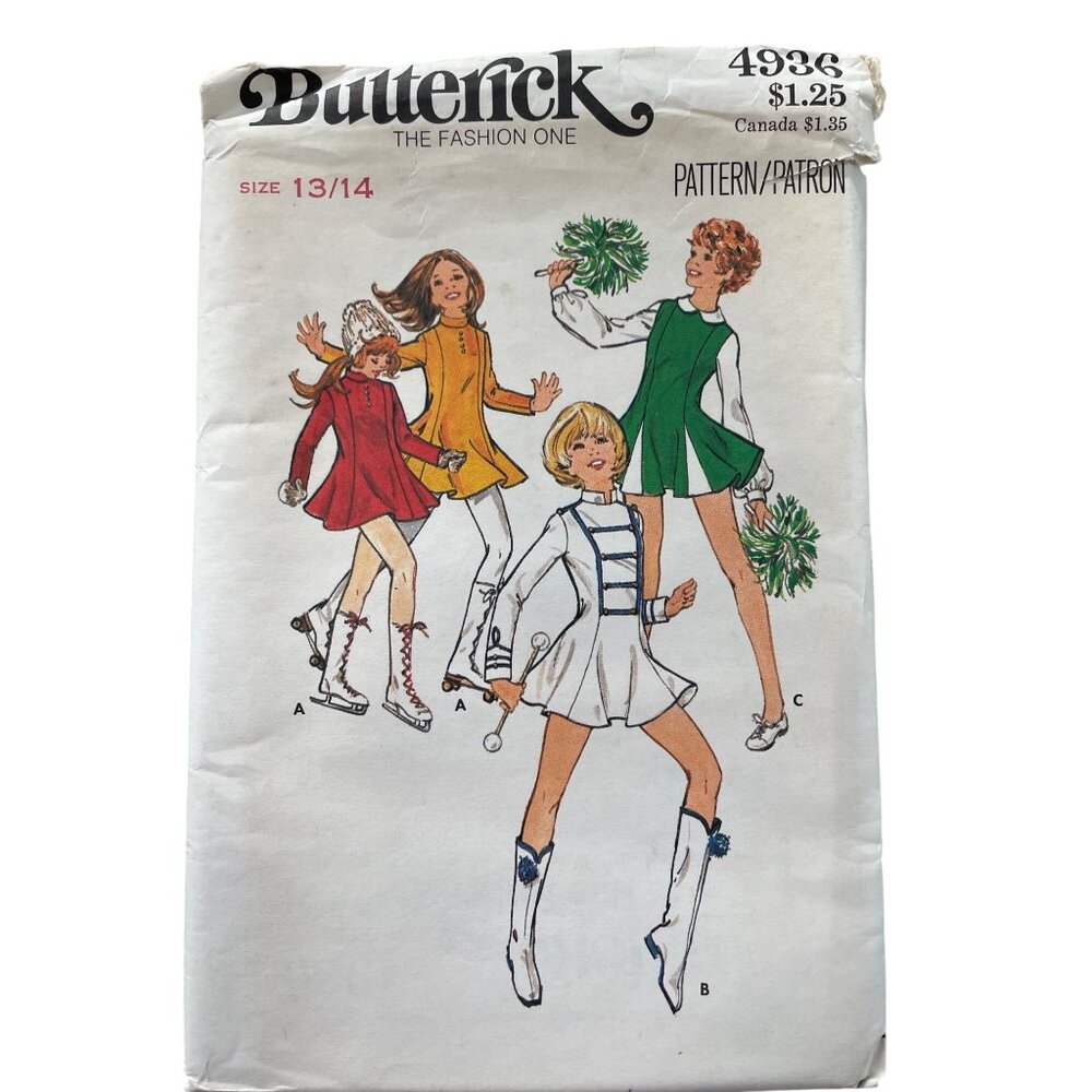Vintage Butterick 4936 Sewing Pattern Size 13/14 Girls Jr Teen Cheerleader UNCUT